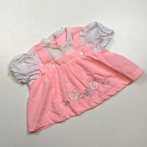Vintage Other - Vintage Swing Top Baby Girls Sz 3-6m Pink Turtledove 60/70s Embroidered